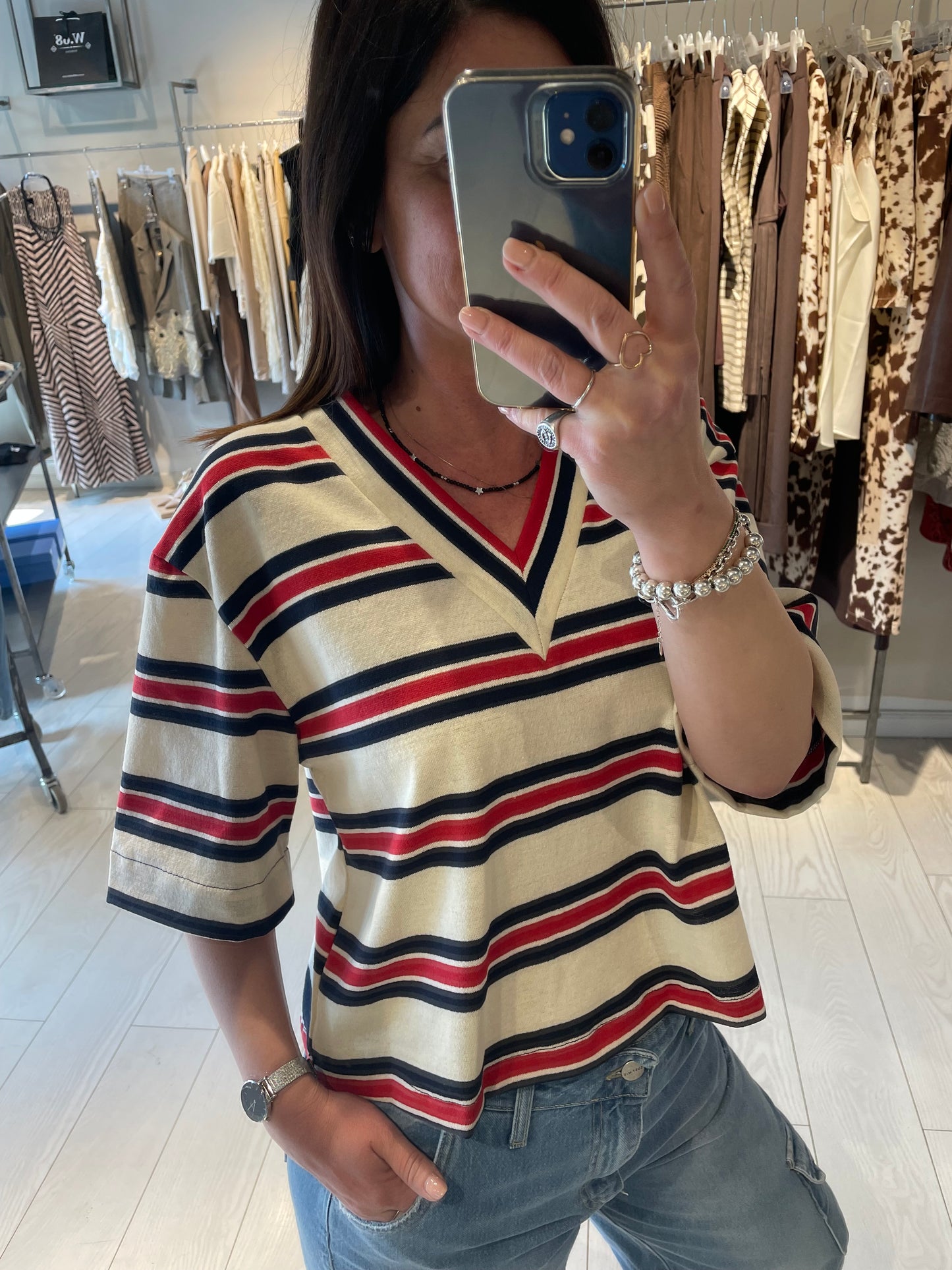 Maglia scollo V rigata Susy Mix