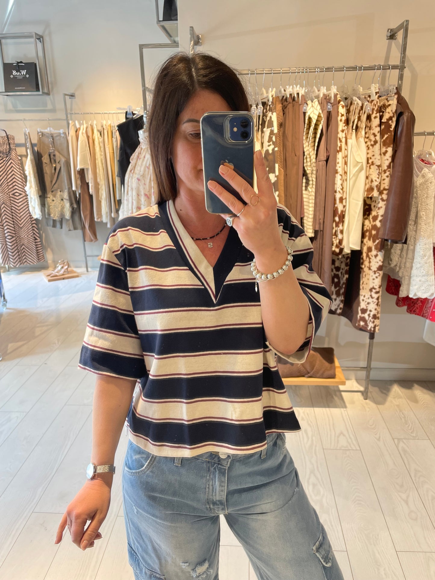 Maglia scollo V rigata Susy Mix
